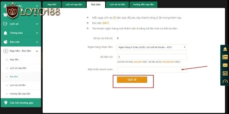 Tuyệt đối không gian lận khi chơi game tại Loto188 thì mới rút được tiền